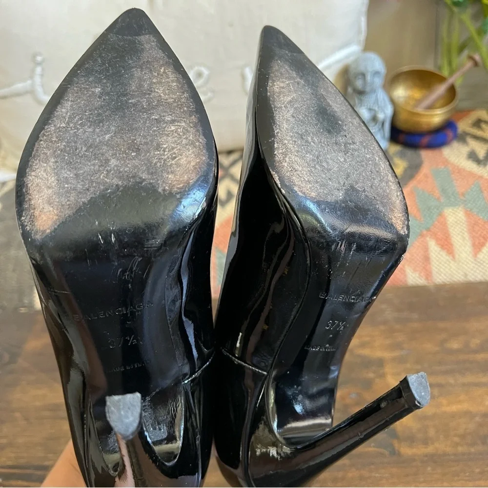 Balenciaga Slash Slanted Heel $675 Pointed Toe Patent Leather Pumps EU37.5